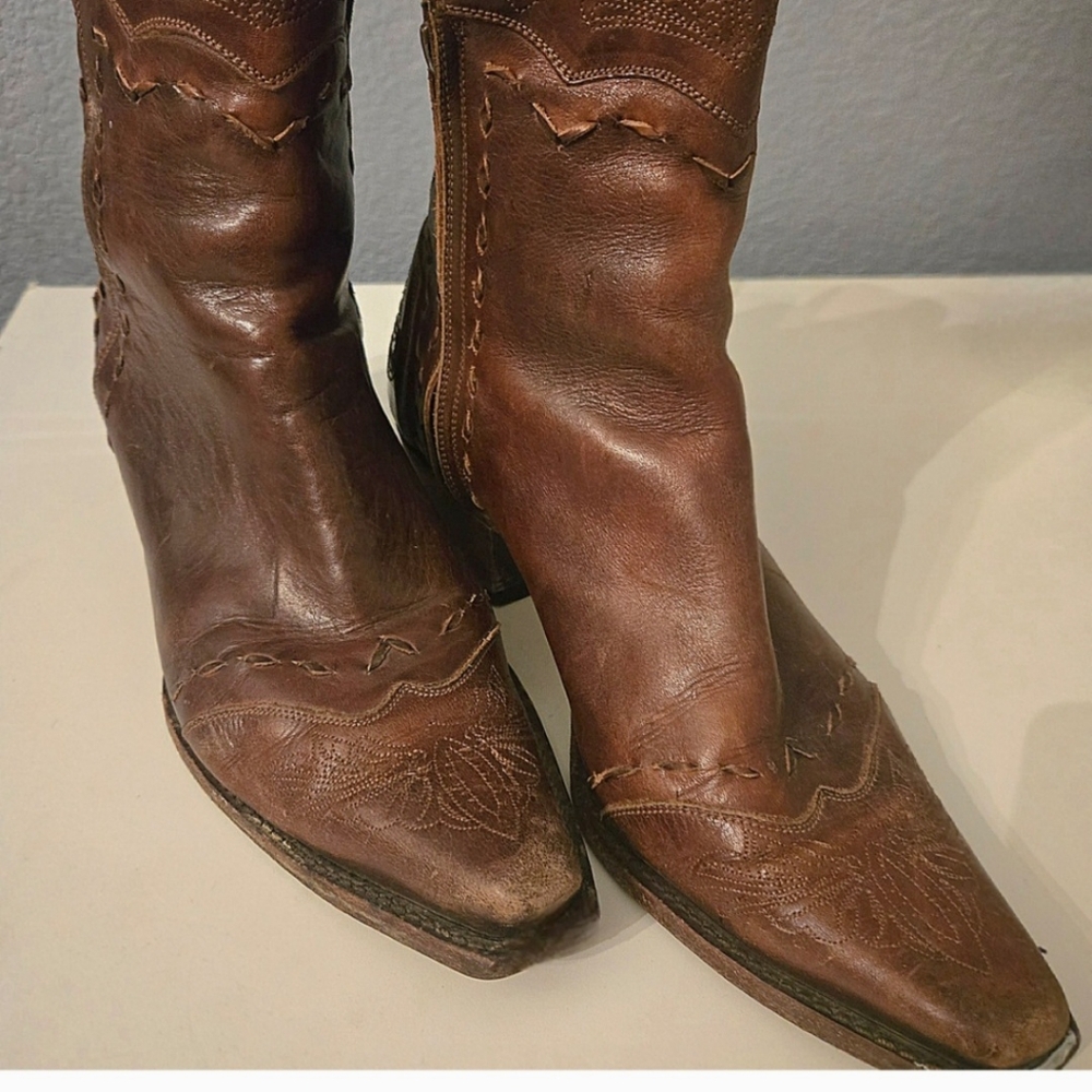 Brown Leather Western Ankle  Booties